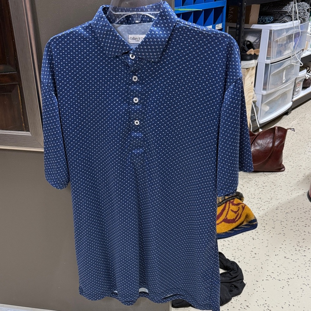 Collars and Co. Men's Navy Patterned Polo Shirt
